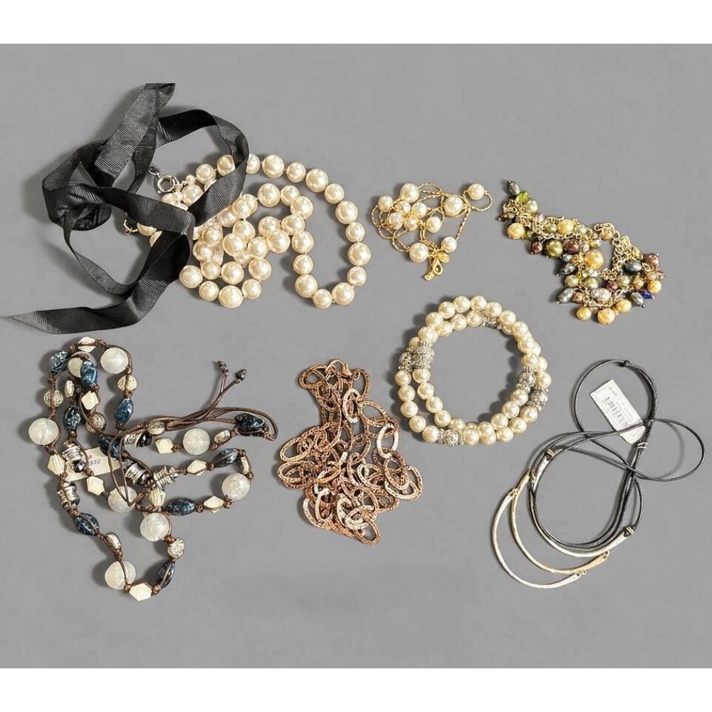 NECKLACE Bundle/Lot of 7, Premier Designs BEADED PEARLS Copper Gold Mixed Metals